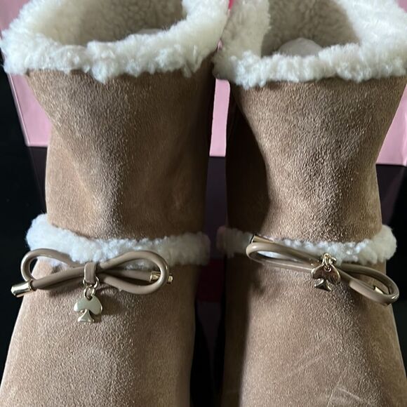 NEW Kate Spade Faux shearling suede boots tan 10 - Picture 3 of 7